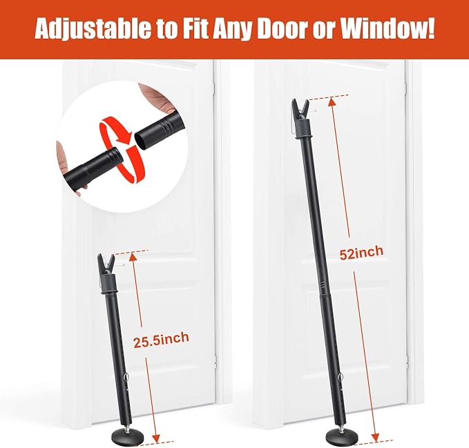2 Pack Door Security Bar - Upgraded 360° Pivoting Anti-Slip Base,Heavy Duty Burglar Door Stopper Stick,28-52" Adjustable Barricade Safety Jammer Stoper for Front Door Patio Sliding Glass Window - Image 7