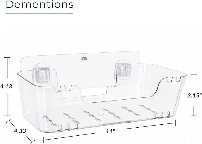 Bathtub Toy Storage, Clear Wall-Mounted Bath Toy Holder, No-Drill | 2 Adhesive Backplates Included, BPA-Free PET, Fast-Drain Design, Detachable, 13 lb Load Capacity - Image 8