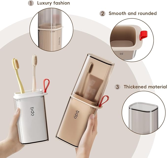 Topavatop Toothbrush Travel Case, 2 in 1 Toothbrush Holder and Rinse Cup, Large Capacity Toothbrush Cup with Cover, Portable Travel Toothbrush Holder for Traveling, Camping, Trip - 1Pcs - Grey&White - Image 4