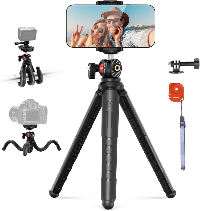 NEEWER Tripod for iPhone with Remote, Mini Flexible Phone Tripod Stand | Vlog Selfie Stick, Phone Holder, Action Camera Adapter, Compatible with iPhone GoPro Insta360 Samsung Digital Camera, TP35 by Neewer