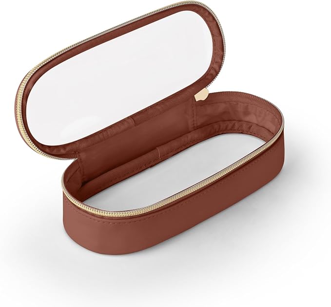 Soimeat Clear Travel Makeup Brush Holder, Leather Makeup Brush Toiletry Bag, Portable Cosmetic Brush Case, Transparent Waterproof Makeup Brush Storage Bag, Brown by Soimeat
