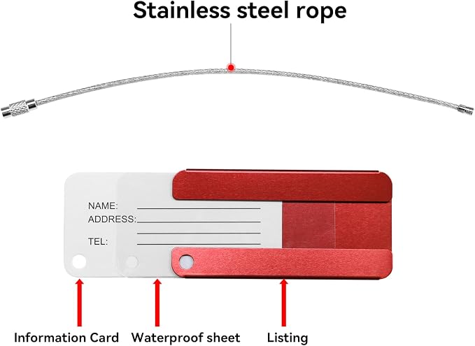 8 Pack Aluminium Metal Travel Luggage Tags Suitcase Card Holder Baggage Name Address ID Bag Label with Key Ring - Image 2