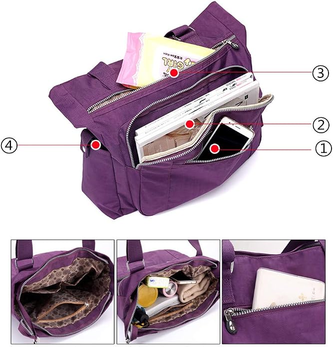 Multi Pocket Nylon Totes Handbag Large Women's Shoulder Bag Travel Purse - Image 5