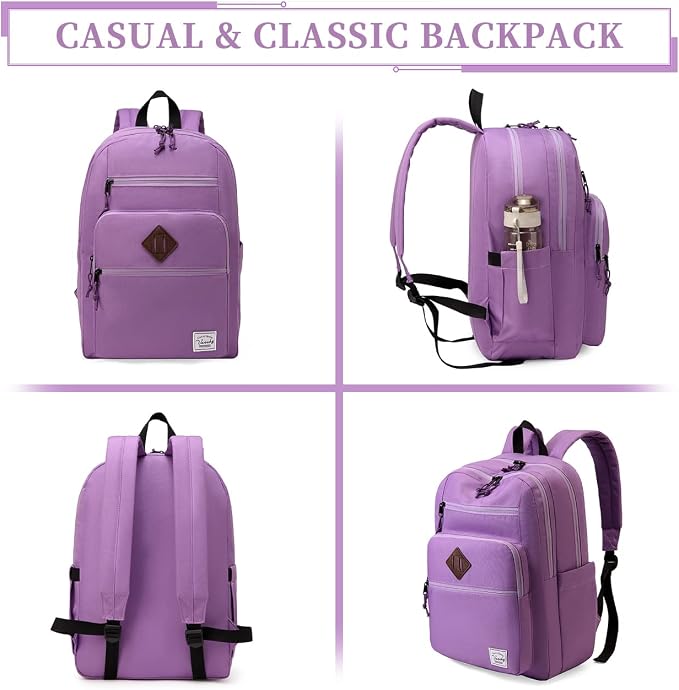 VASCHY School Backpack for Women, Unisex Large Bookbag Schoolbag Casual Daypack for High School/College/Teens/Travel/Work Purple - Image 7