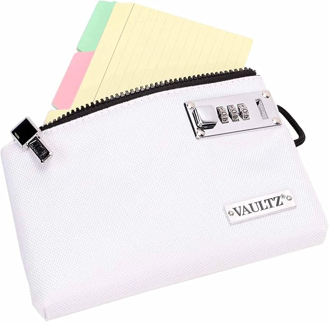 Vaultz Locking Accessories Pouch, Zippered Storage, 5 x 8 Inches, White | Compact locking pouch keeps accessories organized and secure, durable design fits easily in a bag, drawer or travel case - Image 2