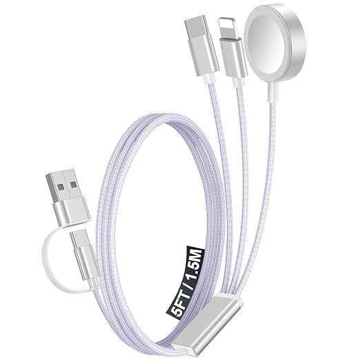 1Pack Travel Essentials for Apple Watch Charger,3-in-2 Multi Charging Cable | Cruise Vacation Camping Essentials for iPhone Charger,Type C/Lightning for iWatch,iPhone 17-12,Xbox Series X&S-5FT Purple by Accessoriesforphoneandelectricproducts