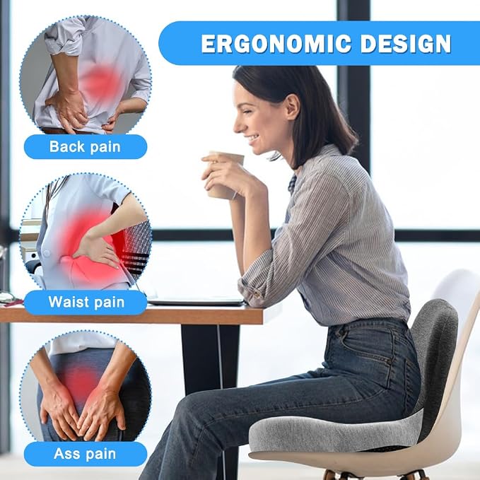 Memory Foam Seat Cushion for Driving & Office Chairs, L-Shaped Ergonomic Tailbone Relief Seat Cushion for Long Sitting, Car/Truck/Office Chair - Image 5