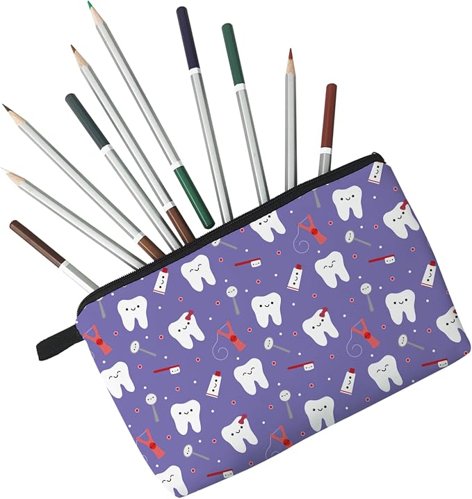 Livel lhood Purple Cartoon Teeth Cute Small Makeup Bag | Printed Padded Cosmetic Organizer Zipper Pouch, Purple Cartoon Teeth Gift for Women Friends - Image 4