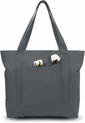 TOPDesign 1-Pack Canvas Tote Bag with an External Pocket, Reusable Grocery Shopping Bag, Top Zipper Closure, Daily Essentials (Grey) by TOPDesign