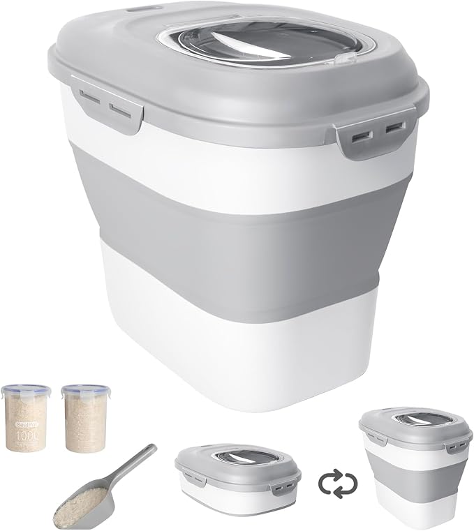 20-50 Lbs Airtight Food Storage Container Wheels,Collapsible Rice Container | Flour Storage Container with Double Airtight Seal,Rice Storage Container with Magnetic Lid,Keep Fresh for Pet Food,Rice,Flour by DDMOMMYCOLLAPSIBLEFOODSTORAGECONTAINERFAMILY