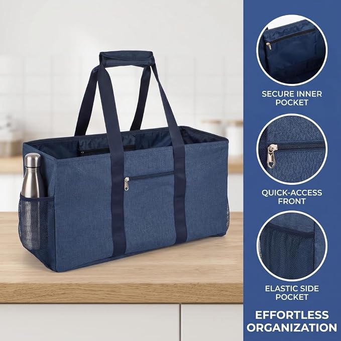 Extra Large Utility Tote Bag - Reusable Grocery Bags Foldable Heavy Duty | Large Shopping Tote 4 Pockets & Reinforced Handles, Water-Resistant Collapsible Tote for Beach, Picnic, Car Storage - Image 6