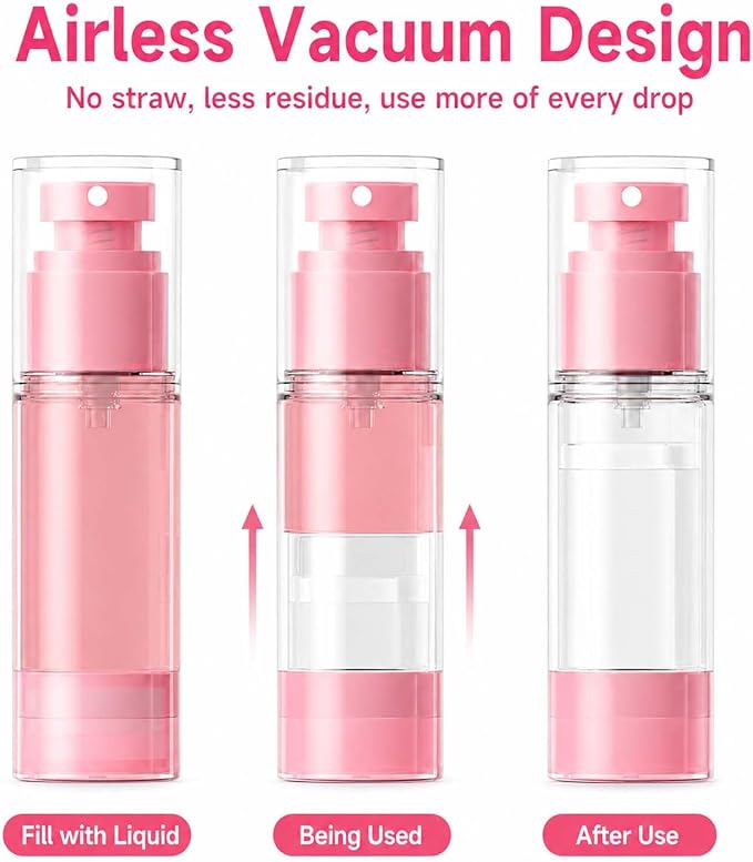 4 Pack Airless Pump Bottles, 1 oz Leakproof Travel Bottles with Pump for Toiletries, Small Empty Containers with Lids for Lotion Creams Serum Skin Care Shampoo Cosmetic Moisturizer Dispenser - Image 6