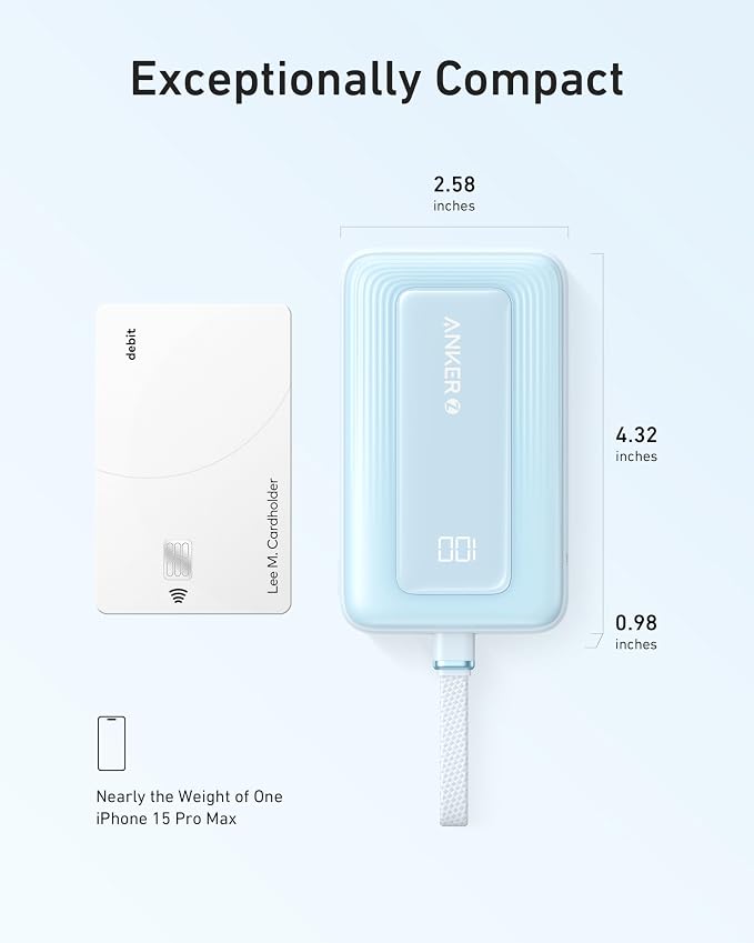 Anker Power Bank,10,000mAh 30W with USB-C Travel Essential Portable Charger | 30W Portable Charger with USB-C Input and Output for iPhone 17 / 16, Galaxy, and More (Blue) - Image 7