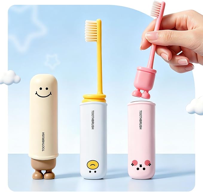 3 Pcs Toothbrush Travel Case Kit,Folding Toothbrush with Built-in Cover, Perfect for Travel, Hiking & Camping, Compact & Portable, Toothbrush with Soft Bristles, for Adults & Kids by netceem