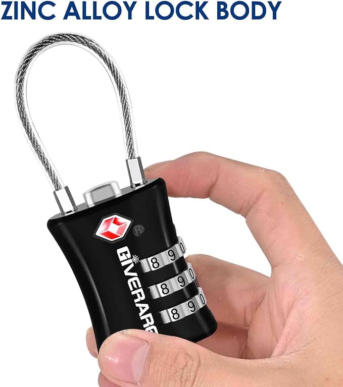 2 Pack TSA Approved Luggage Locks, Cable Suitcase Travel Lock Alloy, Set Your Own Combination Metal Zipper Padlock, 3-Digit Long Shackle Padlocks for Gym Locker, Golf Bag, Case Anti Theft-Black - Image 5