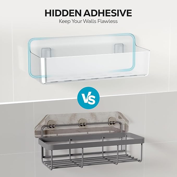 Nieifi Adhesive Shower Shelves, Clear, 2 Pieces | Rustproof ABS, Large Capacity, Removable Design, Easy-Clean, No Drilling Shower Organizer for Bathroom Storage & Home Decor - Image 6