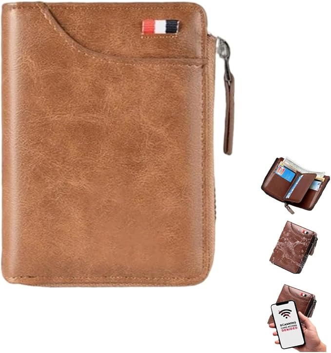 2023 New Multi-Functional RFID Blocking Waterproof Durable PU Leather Wallet, Large Capacity Zipper Wallets for Men Holds 1-14 Cards, Soft Slim Genuine Leather RFID Blocking Wallet Technology (KHAKI) by Vdhwter