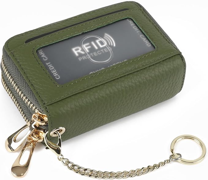 imeetu RFID Credit Card Holder, Small Card Wallet Women, Leather Card Case | Genuine Leather Women's Card & id Cases, Change Coin Purse with Zipper Keychain id Window, 20 Colors & 3 Styles, Daily, Gifts - Image 2