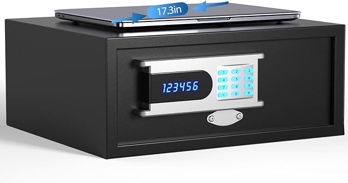 25 lb Hotel Dorm Safe Box, 17" Laptop Safe with Audit Trail | Audit Trail, Hotel Mode, Admin Password, Silent Keypad, Backlit LED, Fits Laptop & Documents, 1.07 cu. ft. Commercial Safe - Image 8