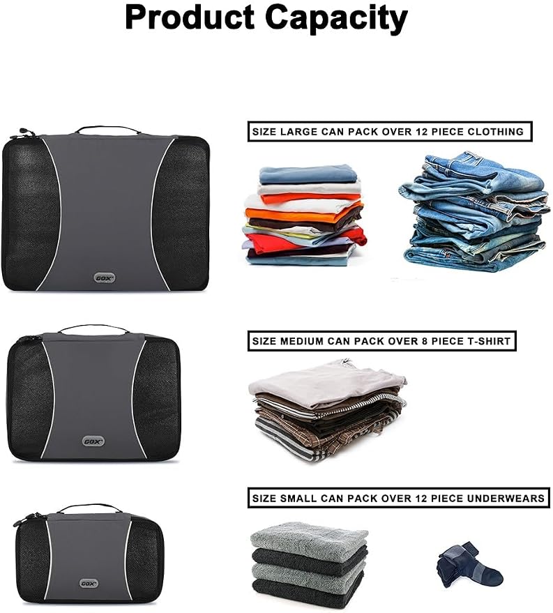 GOX Ultra Light 5 piece Packing Cubes Travel Luggage Organizer 1 Large 2 Medium 2 Small - Image 8