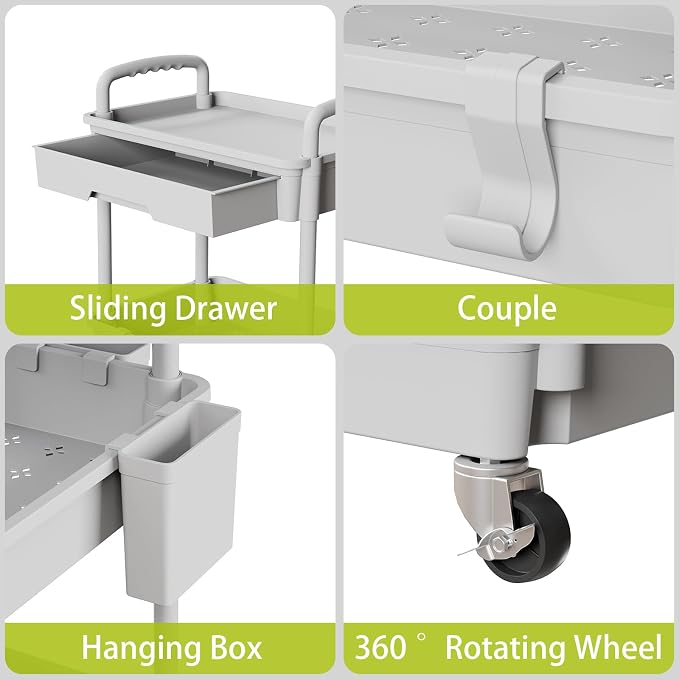 Sorgion 5 Tier Rolling Cart Organizer,Bathroom Cart Organizers with Wheels Laundry Room Organization Mobile Shelving Unit Utility Cart Storage Shelves Multi-Functional for Office, Home(Grey) - Image 4