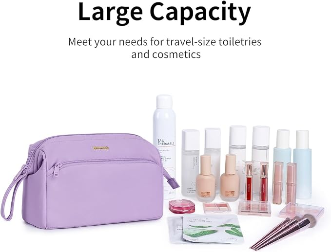 Narwey Large Travel Makeup Bag For Women Girls, Wide Open Cosmetic Bag, Portable Toiletry Bag for Cosmetics, Toiletries, Skincare, Brushes (Purple) - Image 5