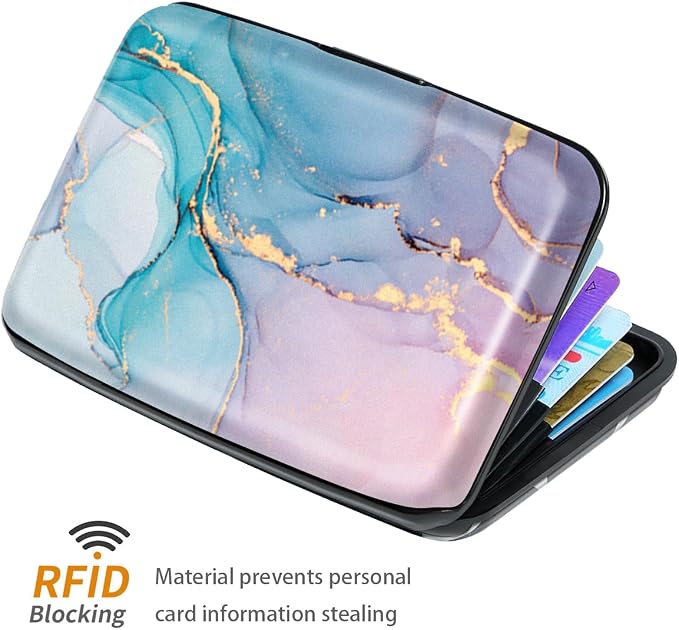 Coco Rossi Credit Card Holder RFID Aluminum Small Mini Wallet Women | Metal Wallet, Business Cards Holder, ID Case, Slim Sleeves, Womens Girls Gift, Carry Wallets for Travel, Gradient Marble - Image 3