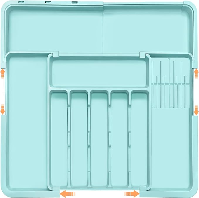 Homecor Silverware Organizer - Expandable Large Kitchen Drawer Organizer Utensil Organizer with 2 Knife Block Inserts, 22"x 19"Cutlery Tray with Drawer Dividers for Kitchen Flatware (Turquoise) by HOMECOR
