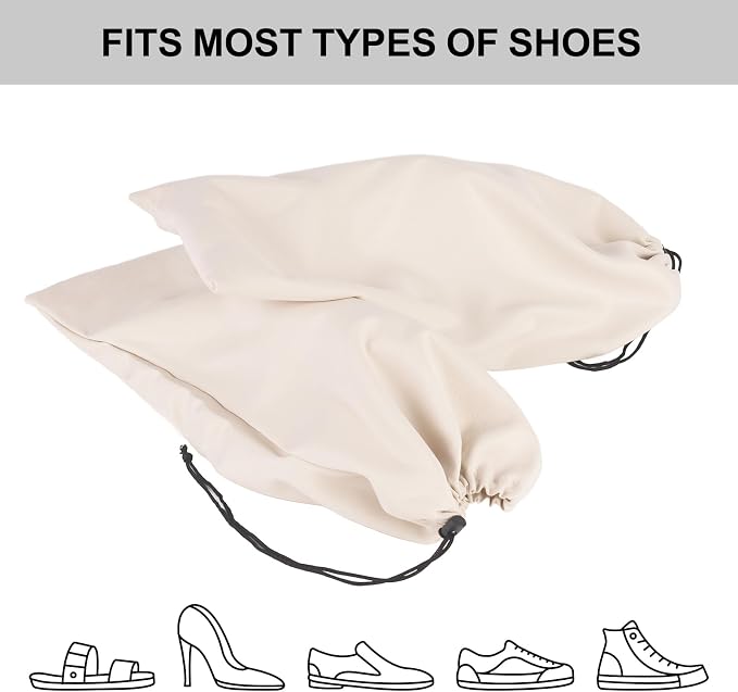 8 Pcs Single Shoe Bags for Travel with Drawstring,18"X9",Beige | Dust Resistant,Machine Washable & Reusable Storage Pouch,Travel Essentials for Women & Men - Image 3