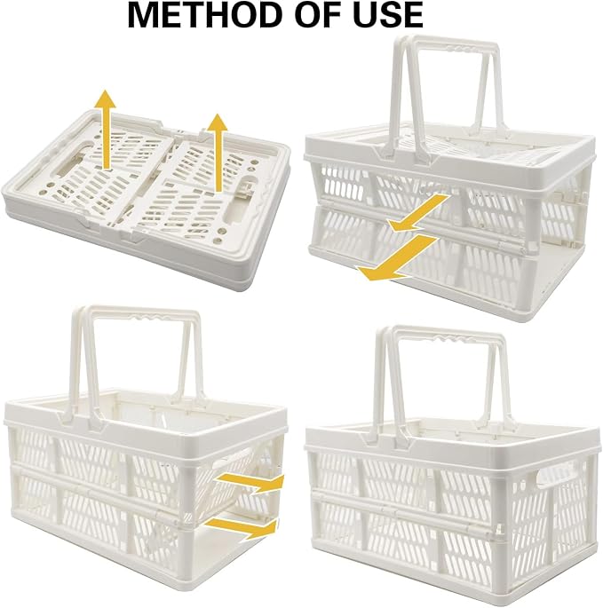 ZHJINGYU crates for storage,plastic baskets for organizing,collapsible shopping basket,foldable crate with Handles,collapsible storage crate,car basket,for Kitchen,Bathroom,Medicine (White, S) - Image 4
