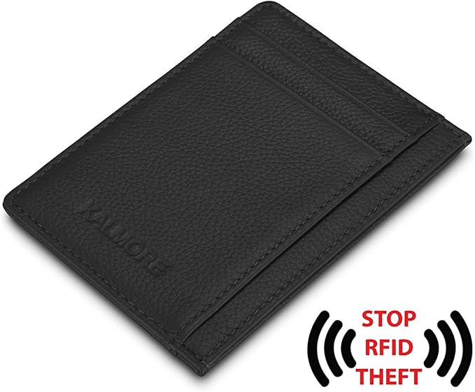 KALMORE womens Credit Holder Genuine Leather Slim Minimalist Card Case Wallet, Black With Id Window - Image 3
