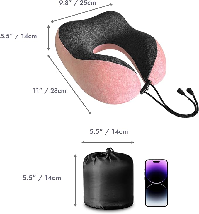 High Fill Memory Foam Travel Neck Pillow - Ergonomic Support for Plane, Car, Home Travel Accessory, Washable Cover - Neck Pillow for Effortless Travel - Image 4