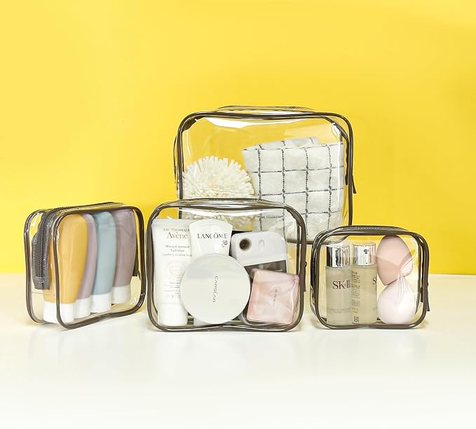 TSA Approved Toiletry Bag - Clear Makeup Bag Waterproof Quart Size Bag, Travel Makeup Cosmetic Bag for Women Men, Carry on Airport Airline Compliant (Coffee, Pack of 4) - Image 6
