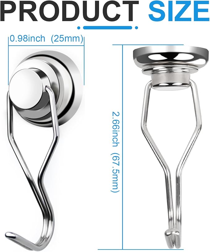 Swivel Swing Magnetic Hooks 40LBS Silver Refrigerator Magnet Hook | Strong Neodymium Magnets for Cruise Cabins Refrigerator Hanging Garage Workshop Office and Kitchen 8 Pack - Image 2