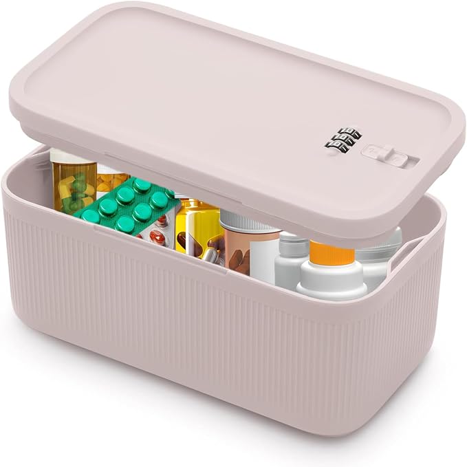 Small Medicine Lock Box with Code for Snacks, Medicine, Mobile Phone Storage, Phone Lock Box Video Games,Social Media,Snacks Cravings,Self-Control Lockable Storage Box, Phone Locker Locking Container by EMLTHORY