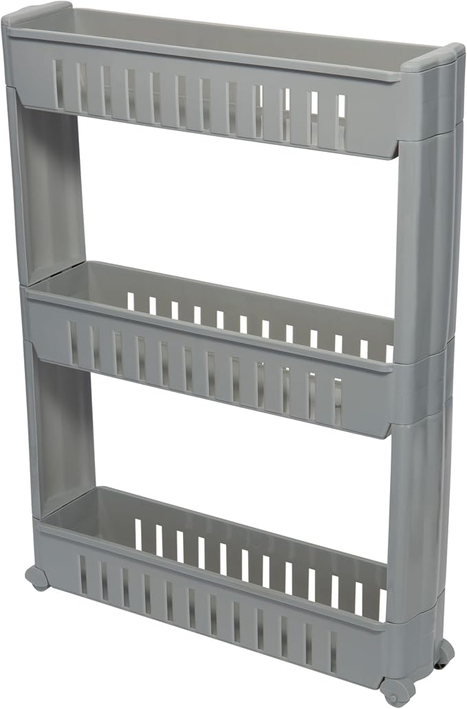 Simplify 3 Tier Slim Slide Out Storage Cart | Multi-Purpose Organization | Rolling | Wheels | Small Space | Laundry Room | Kitchen | Bathroom | Office | Grey by Simplify