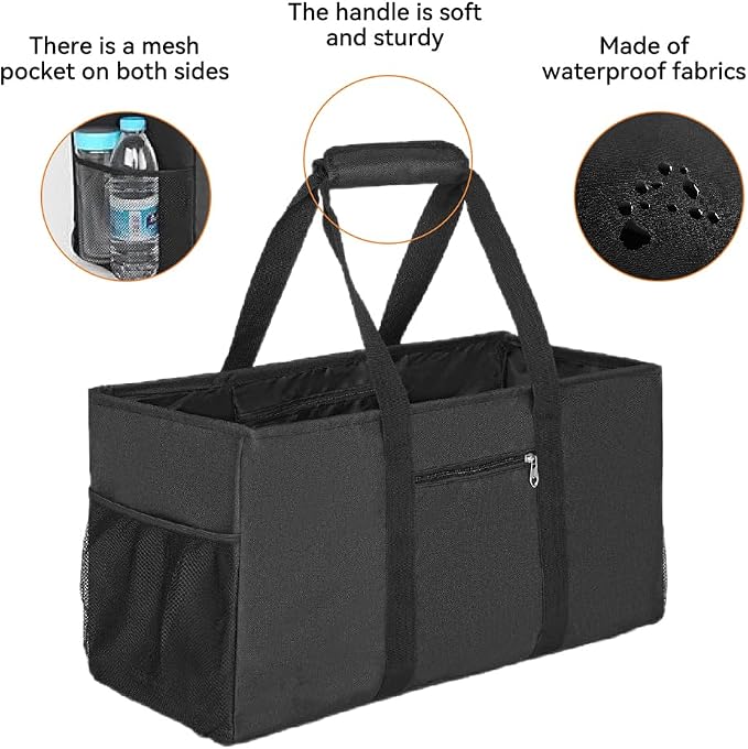 Extra Large Utility Tote Bag - Reusable Grocery Bags Foldable Heavy Duty | Large Shopping Tote 4 Pockets & Reinforced Handles, Water-Resistant Collapsible Tote for Beach, Picnic, Car Storage - Image 5