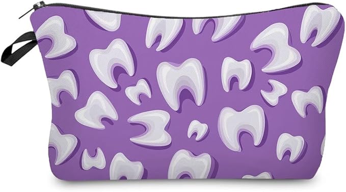 Livel lhood Purple Cartoon Teeth Small Makeup Zipper Bag | Purple Cartoon Teeth Printed Cosmetic Organizer Pouch, Purple Cartoon Teeth Gift for Women by Livel+lhood