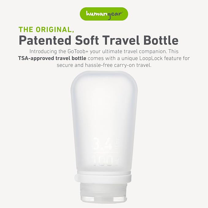 humangear GoToob+ (Large) | Refillable Silicone Travel Bottle | Locking Lid | Food-Safe Material | Clear, Large (3.4 fl.oz.; 100ml) | Refillable & Leak-Proof Silicone Travel Size Bottles with Locking Cap for Toiletries, Camping & TSA Carry-On - Image 2