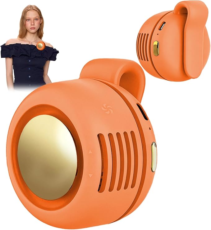 Portable Clip-On Fan, Mini USB Rechargeable 360° Rotatable Fan, Personal Fan 3-Speed Silent Mini Bladeless Fans (Orange) by Ahuccf