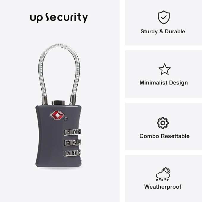TSA Locks for Luggage, Small Combination Padlock with Cable, Luggage Locks TSA Approved for International Travel Essentials, Suitcase, Backpack Zipper, Locker, Flight Attendant Accessories - Image 2