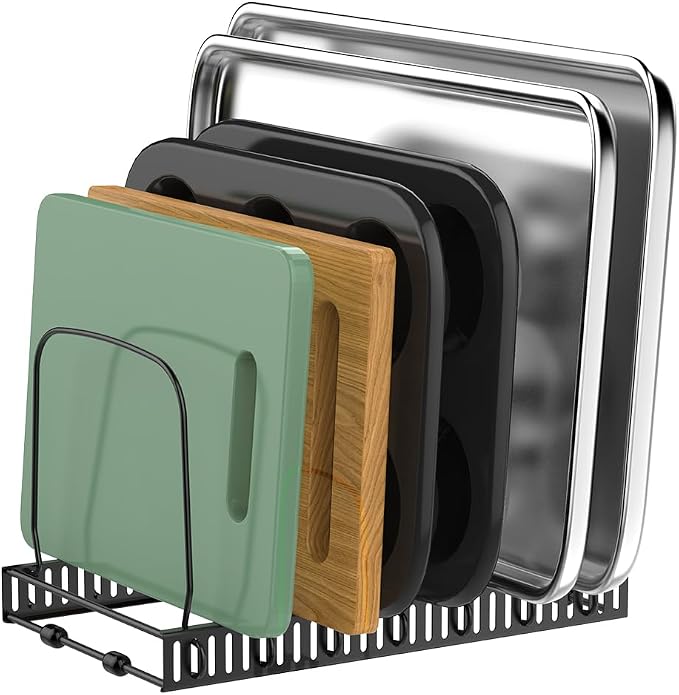 Housolution Cutting Board and Baking Tray Cookie Sheet Organizer, Black | 7 Adjustable Dividers, Sturdy Metal Construction, Easy Assembly by Housolution