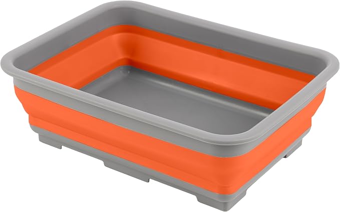 Collapsible Bucket for Cleaning - 7.27L Foldable Wash Bin Dish Tub - Collapsible Wash Basin or Camping Sink for Beach, Tailgating, or Soaking Laundry - Cleaning Supplies by Wakeman (Orange) by Wakeman