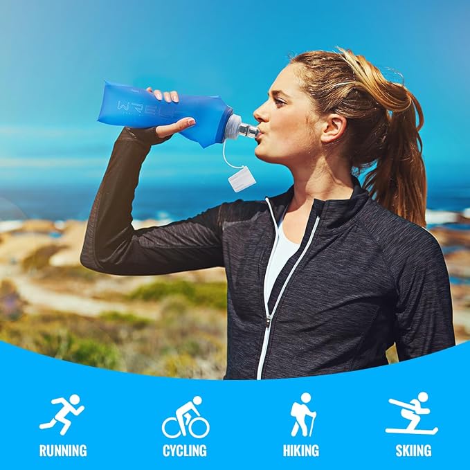WRELS TPU Collapsible Soft Flask,Lightweight PBA Free Folding Running Water Bottles,Leakproof Durable Hydration Flask for Outdoors (500ml/16.9oz-2 Packs-Dark Blue) - Image 7