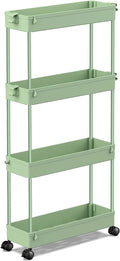 SPACEKEEPER Slim Rolling Storage Cart, 4 Tier Bathroom Cart Organizer,Green | Narrow Rolling Cart with Wheels for Kitchen Office Bathroom Laundry Room,Mobile Utility Cart for Craft Art Makeup Nail Polish by SPACEKEEPER