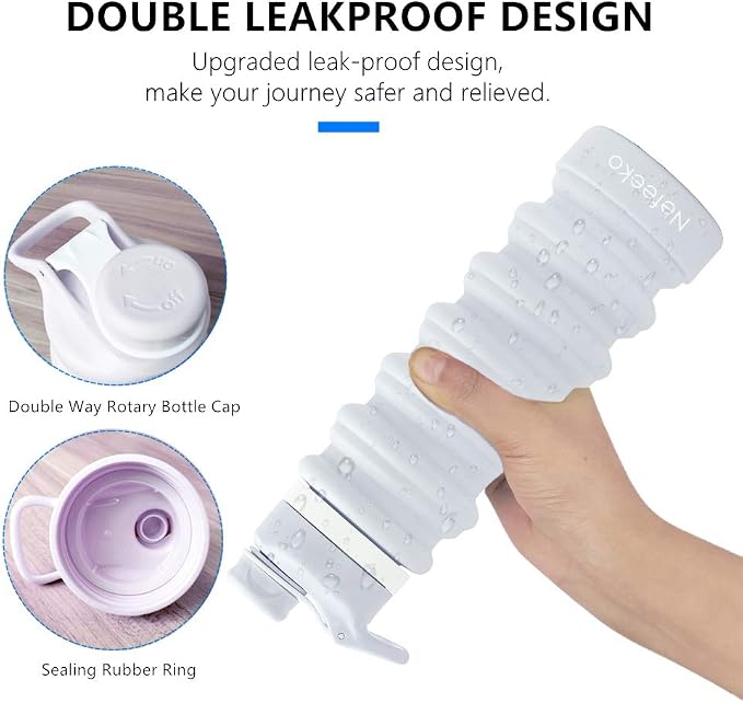 Nefeeko Collapsible Water Bottle, 26oz Silicone Foldable Water Bottles | Leakproof BPA Free Travel Water Bottles with Carabiner,Portable Sport Water Bottles for Camping,Hiking Outdoor Indoor Sport - Image 3
