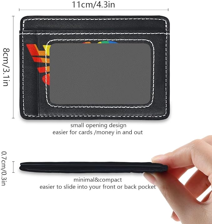 Front Pocket Minimalist Leather Slim Wallet Credit Card Holder Love Wins Pride Rainbow for Men & Women - Image 5