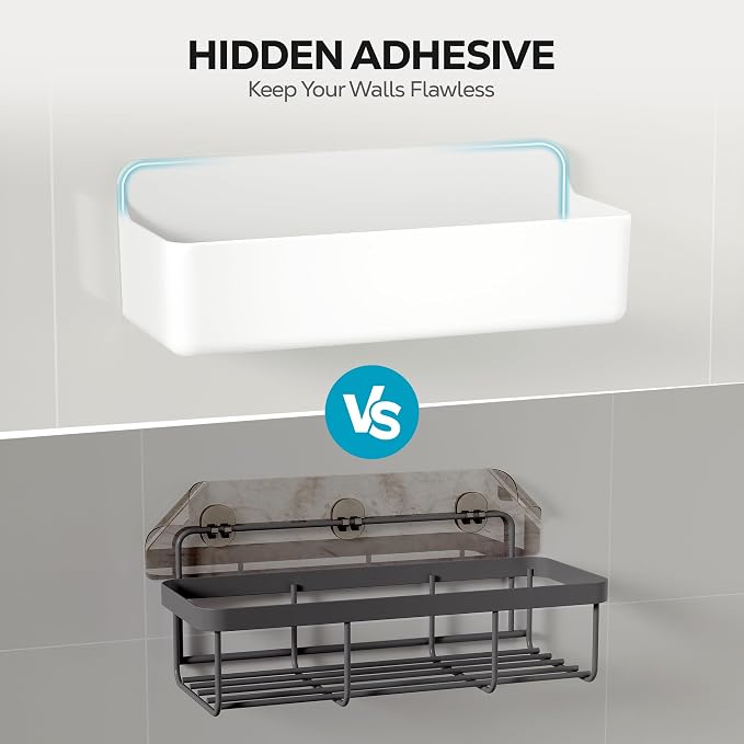 Nieifi Adhesive Shower Shelves, White, 5 Pieces | Rustproof ABS, Large Capacity, Removable Design, Easy-Clean, No Drilling Shower Organizer for Bathroom Storage & Home Decor - Image 7