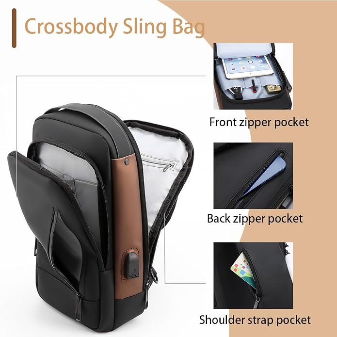 Travel Sling Bag Waterproof Crossbody Bag with Combination Lock Anti-Theft PU Leather Chest Bag - Image 4