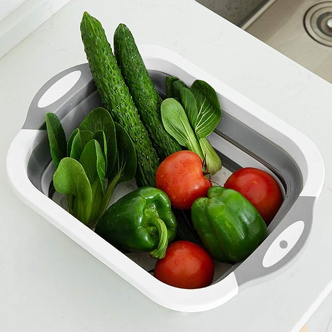 QiMH Collapsible Cutting Board - Foldable Multi-function Dish Tub - Washing and Draining Veggies Fruits Food Grade Sink Storage Basket(8.5 Quart) - New Kitchen and Camping Essentials(Knife Included) - Image 7